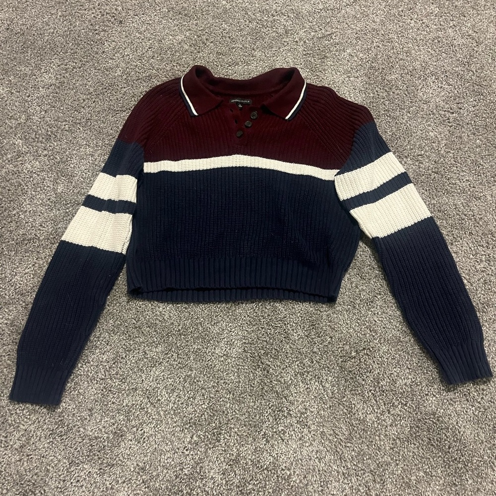 Kendall & Kylie Red and Blue Crew Neck Sweater